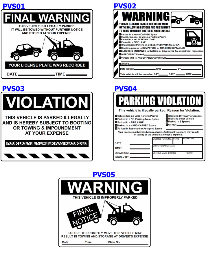 Parking Violation Stickers Notices - Available Formats